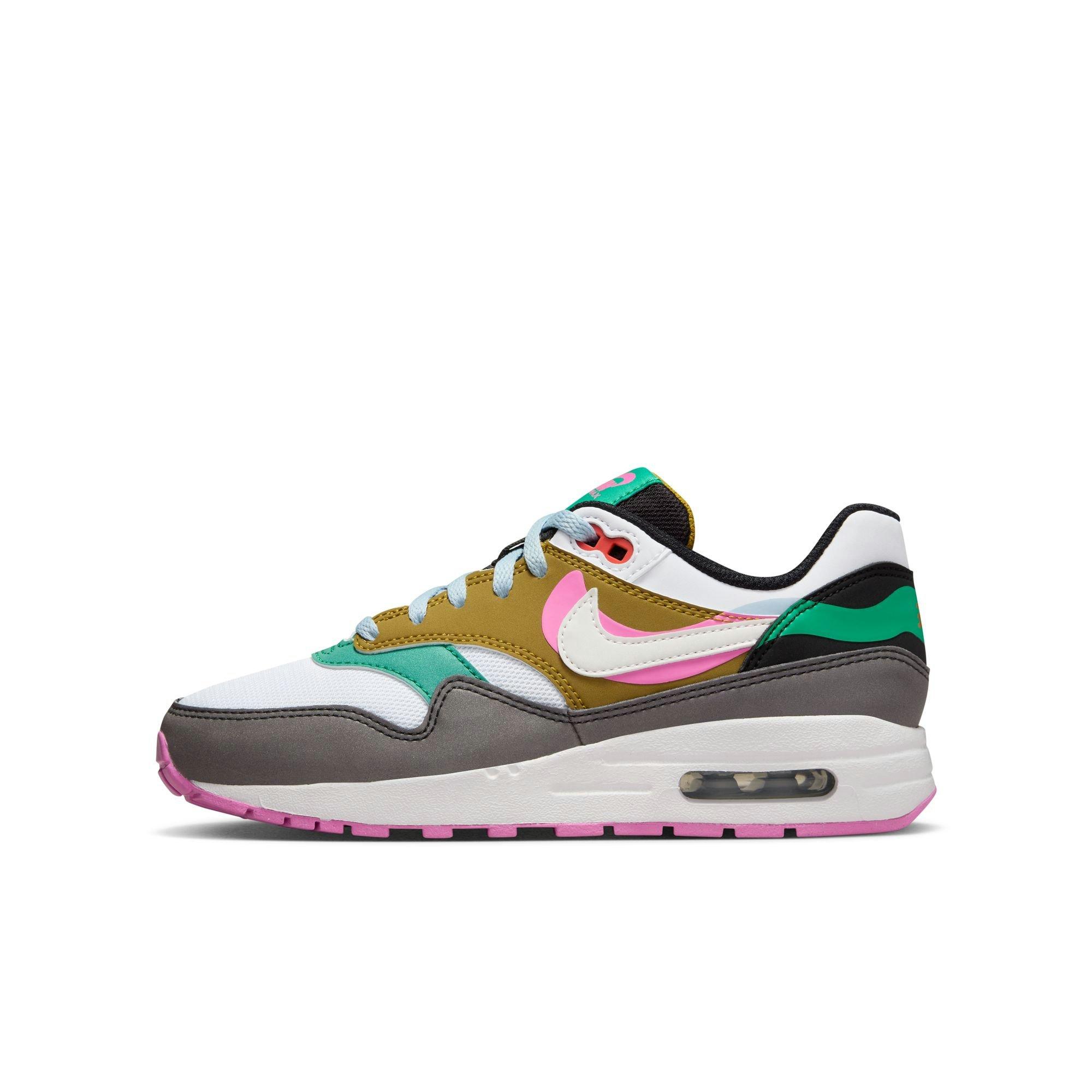 Nike Air Max 1 SE Grade School Girls Black White Playful Pink Stadium Green Shoe